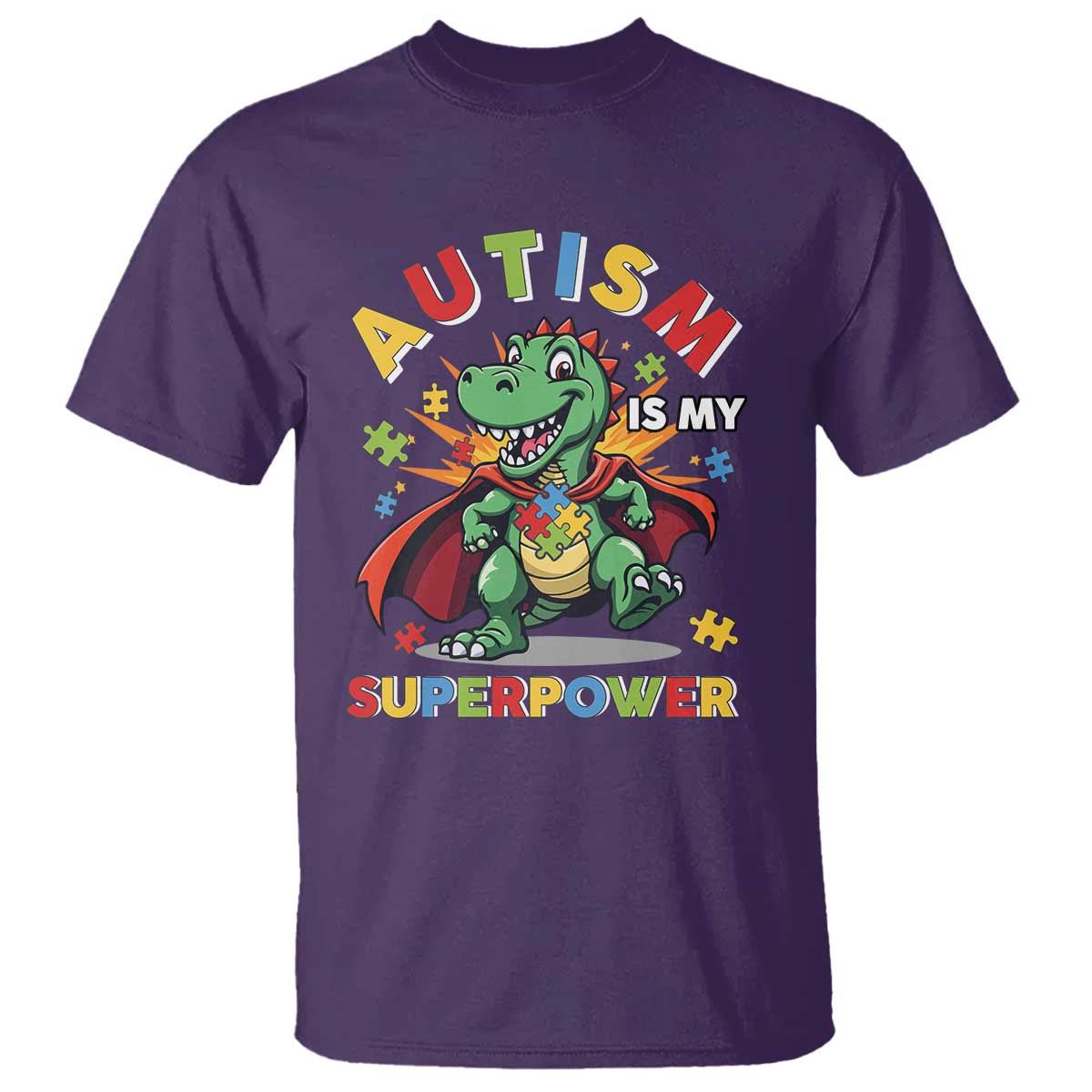 Funny Autism Is My Superpower T Shirt Autism Awareness Autistic Dinosaur TS11 Purple Print Your Wear
