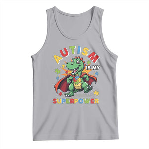Funny Autism Is My Superpower Tank Top Autism Awareness Autistic Dinosaur TS11 Athletic Heather Print Your Wear