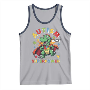 Funny Autism Is My Superpower Tank Top Autism Awareness Autistic Dinosaur TS11 Athletic Heather Navy Print Your Wear