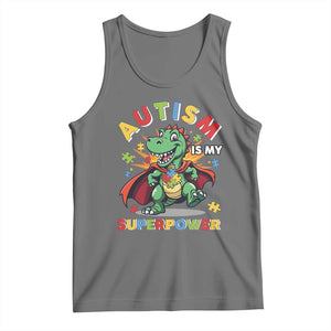 Funny Autism Is My Superpower Tank Top Autism Awareness Autistic Dinosaur TS11 Black Heather Print Your Wear