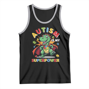 Funny Autism Is My Superpower Tank Top Autism Awareness Autistic Dinosaur TS11 Black Athletic Heather Print Your Wear