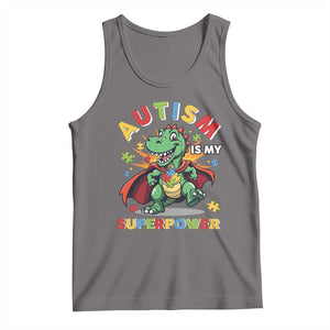 Funny Autism Is My Superpower Tank Top Autism Awareness Autistic Dinosaur TS11 Deep Heather Print Your Wear