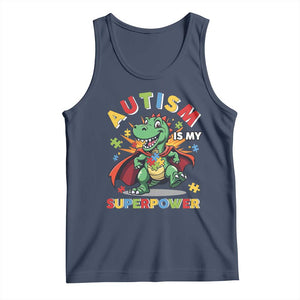 Funny Autism Is My Superpower Tank Top Autism Awareness Autistic Dinosaur TS11 Navy Print Your Wear
