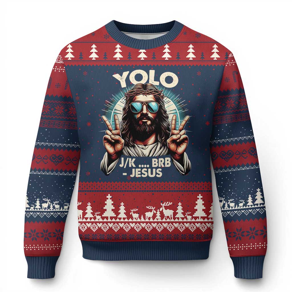 Funny Resurrection Christians Easter Day Ugly Christmas Sweater Yolo JK BRB Jesus TS11 Navy Red Print Your Wear