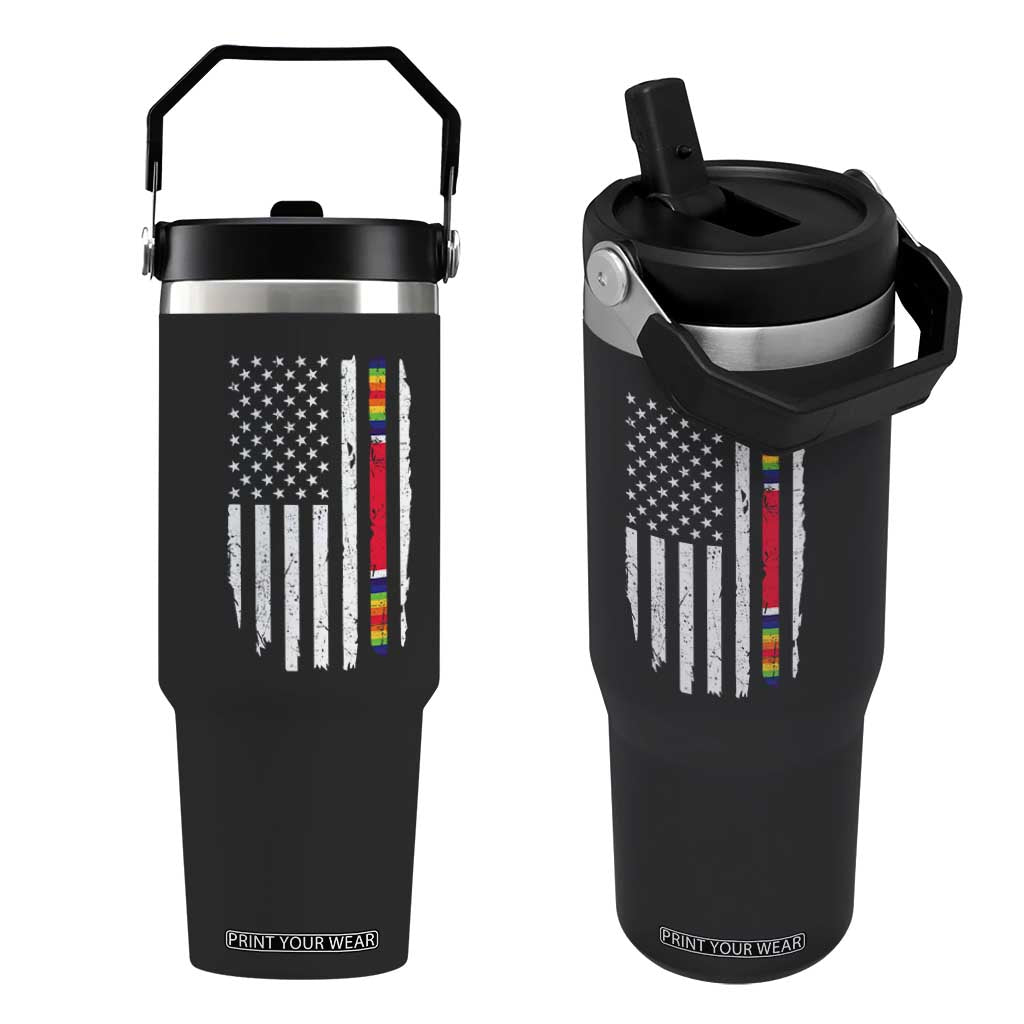 WW2 World War II Vintage American Flag Flip Straw Tumbler TS11 One Size: 30 oz Black Print Your Wear