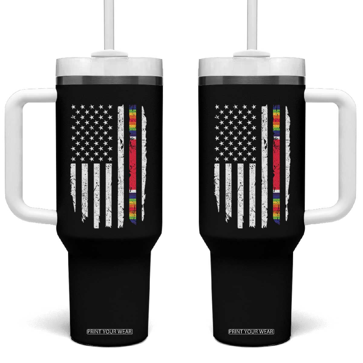 WW2 World War II Vintage American Flag Tumbler With Handle TS11 One Size: 40 oz Black Print Your Wear
