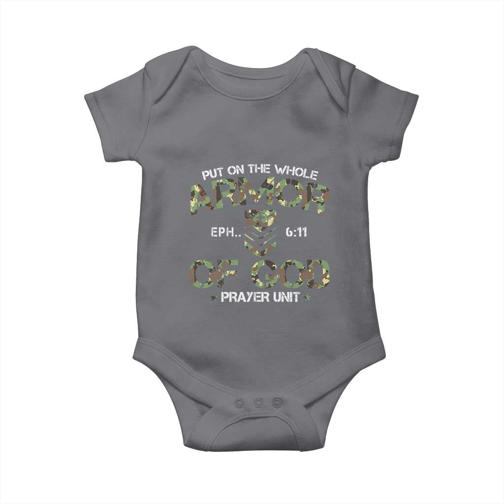 Put On The Whole Armor Of God Prayer Unit Baby Onesie Ephesians 6:11 Christian Army TS11 Charcoal Print Your Wear