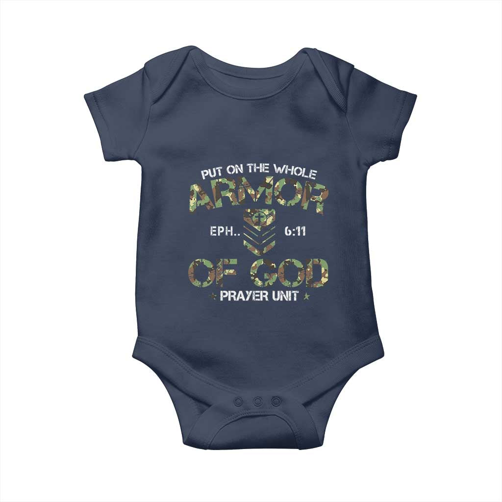 Put On The Whole Armor Of God Prayer Unit Baby Onesie Ephesians 6:11 Christian Army TS11 Navy Print Your Wear