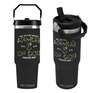 Put On The Whole Armor Of God Prayer Unit Flip Straw Tumbler Ephesians 6:11 Christian Army TS11 One Size: 30 oz Black Print Your Wear