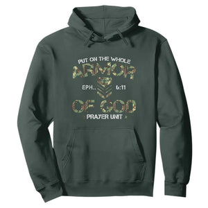 Put On The Whole Armor Of God Prayer Unit Hoodie Ephesians 6:11 Christian Army TS11 Dark Forest Green Print Your Wear