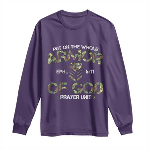 Put On The Whole Armor Of God Prayer Unit Long Sleeve Shirt Ephesians 6:11 Christian Army TS11 Purple Print Your Wear