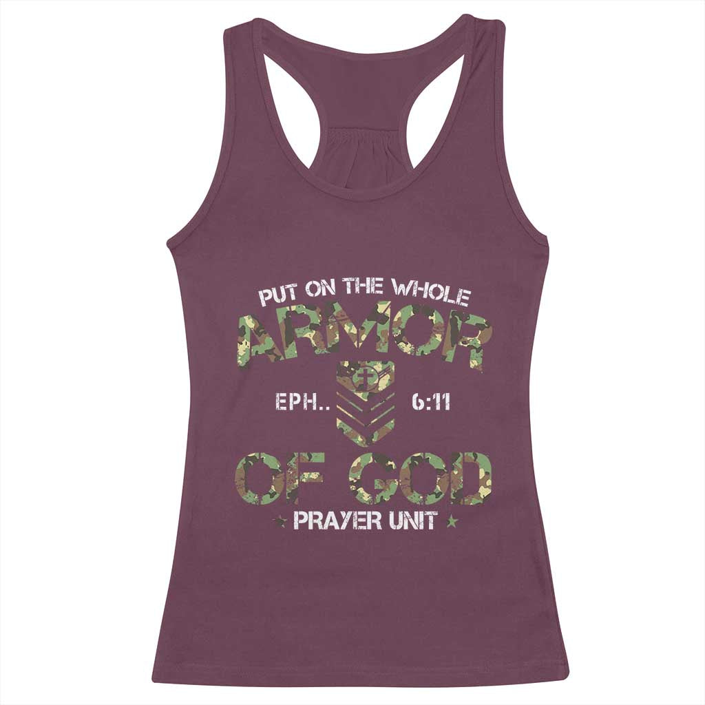 Put On The Whole Armor Of God Prayer Unit Racerback Tank Top Ephesians 6:11 Christian Army TS11 Maroon Print Your Wear