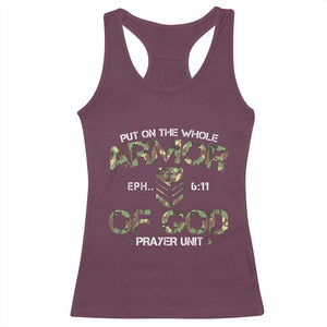 Put On The Whole Armor Of God Prayer Unit Racerback Tank Top Ephesians 6:11 Christian Army TS11 Maroon Print Your Wear