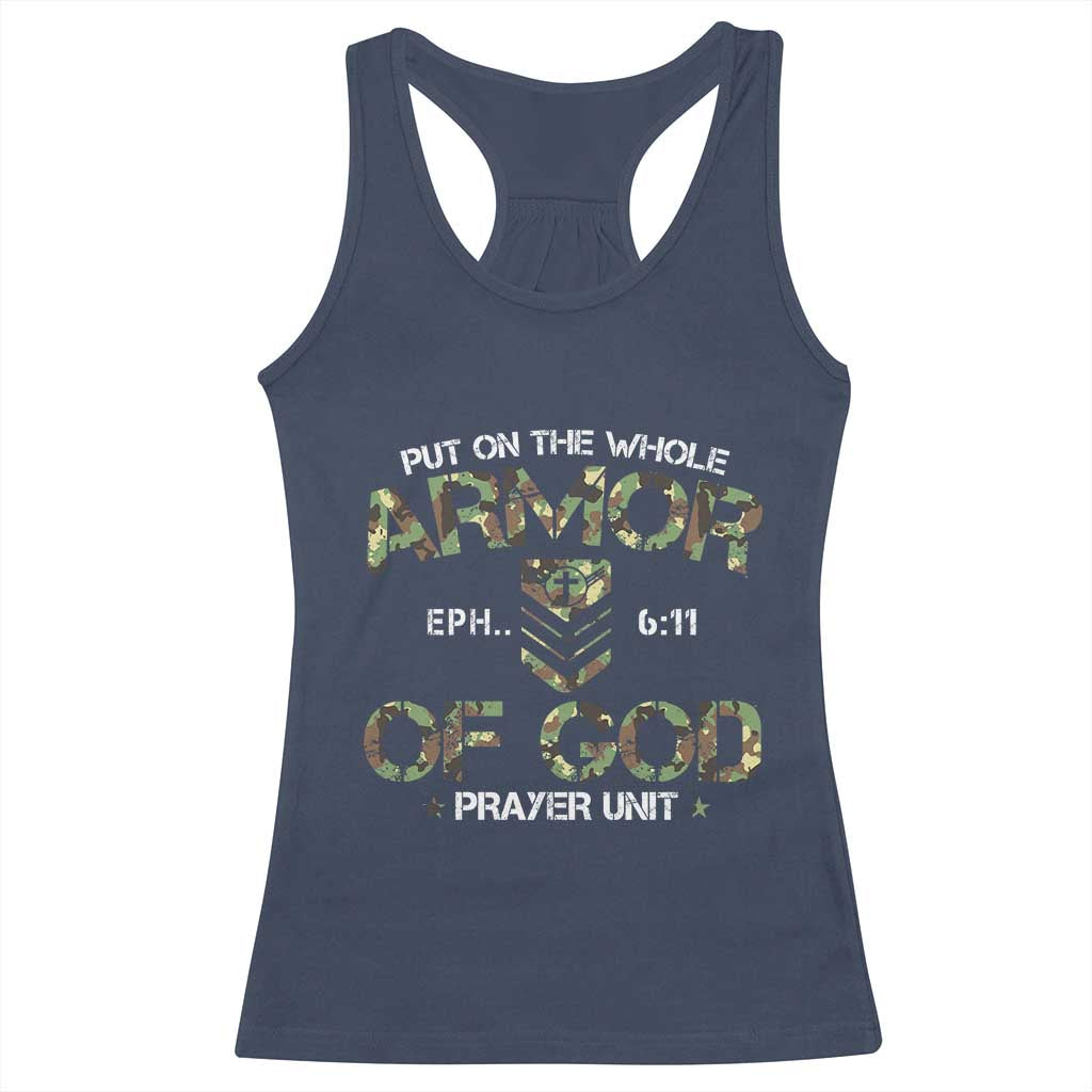 Put On The Whole Armor Of God Prayer Unit Racerback Tank Top Ephesians 6:11 Christian Army TS11 Navy Print Your Wear