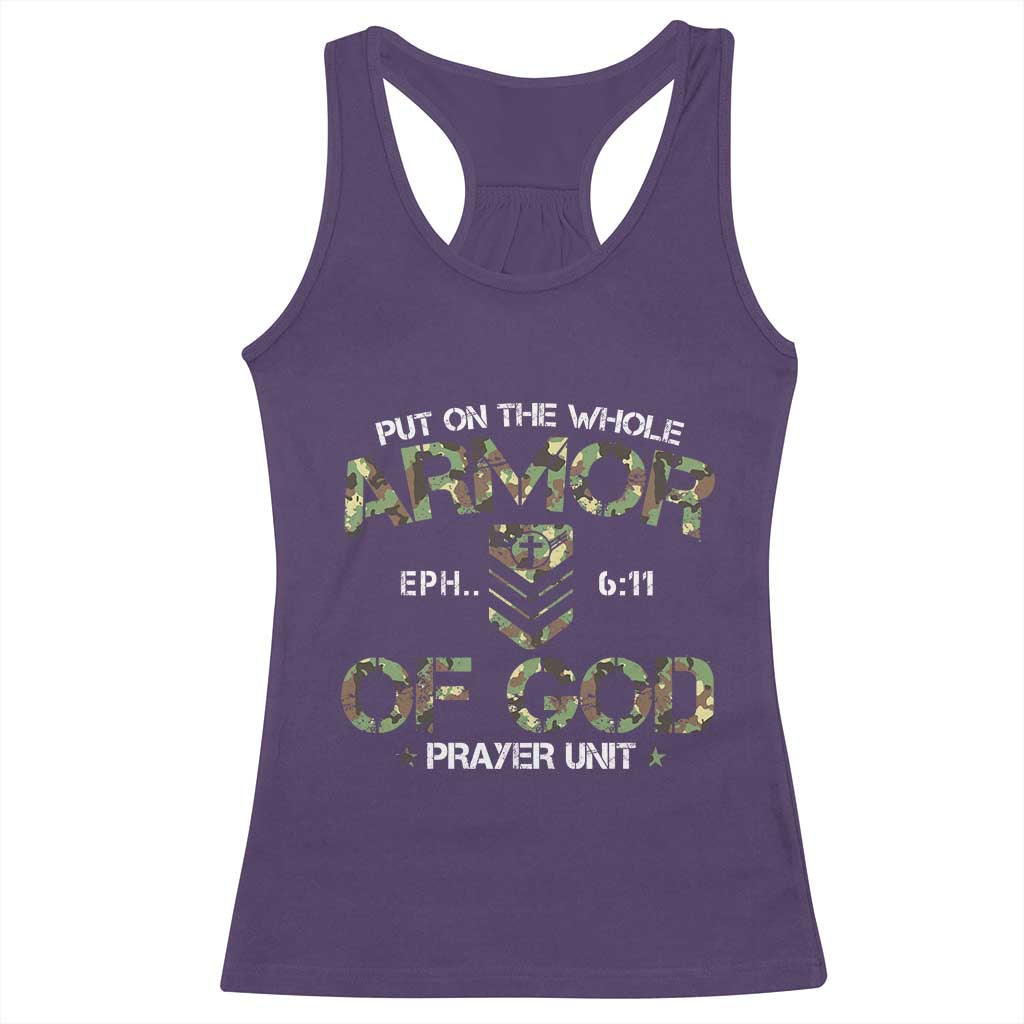 Put On The Whole Armor Of God Prayer Unit Racerback Tank Top Ephesians 6:11 Christian Army TS11 Purple Print Your Wear