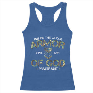 Put On The Whole Armor Of God Prayer Unit Racerback Tank Top Ephesians 6:11 Christian Army TS11 Royal Blue Print Your Wear