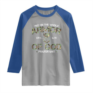 Put On The Whole Armor Of God Prayer Unit Raglan Shirt Ephesians 6:11 Christian Army TS11 Sport Gray Royal Print Your Wear
