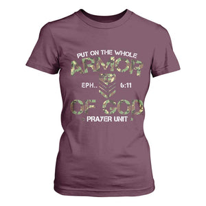 Put On The Whole Armor Of God Prayer Unit T Shirt For Women Ephesians 6:11 Christian Army TS11 Maroon Print Your Wear