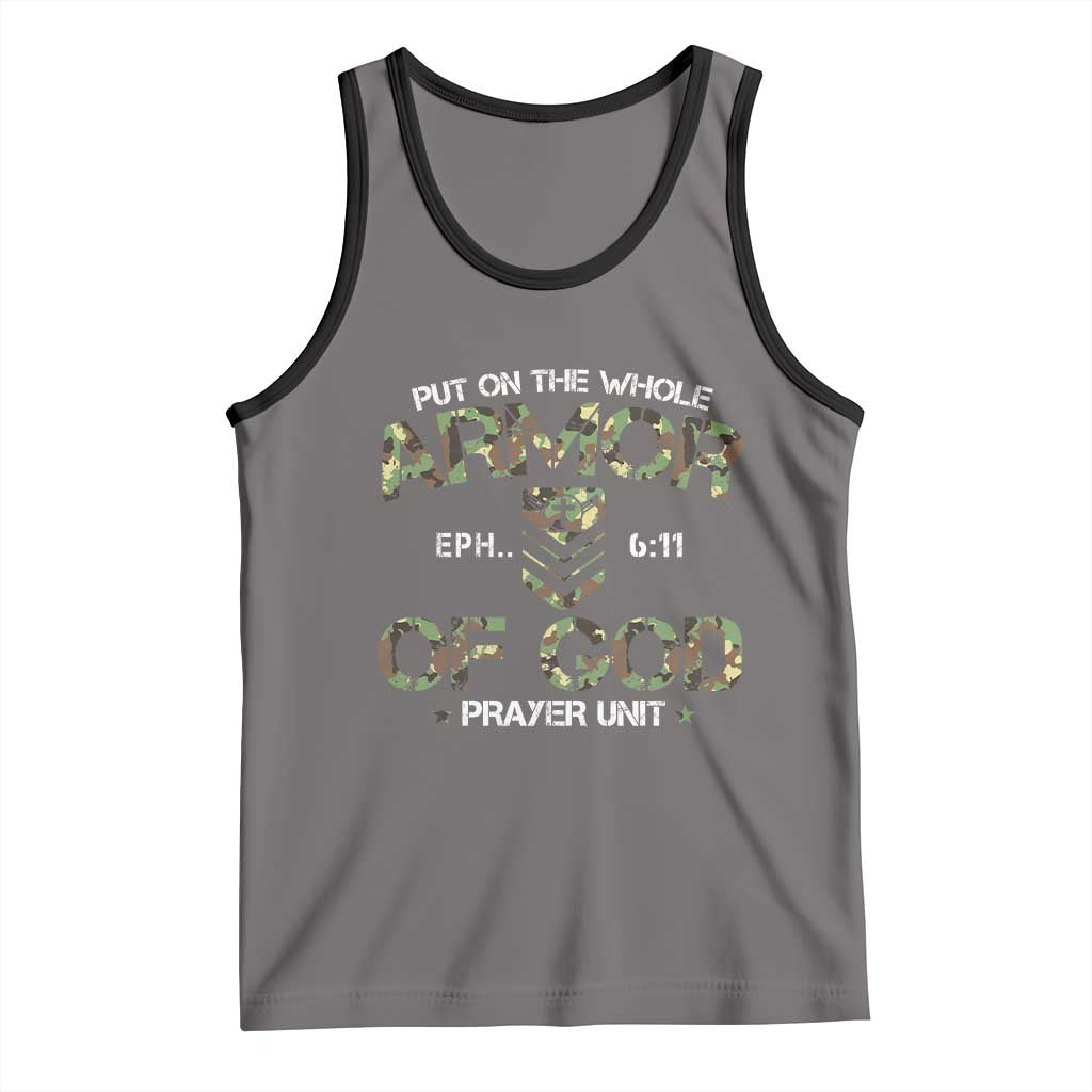 Put On The Whole Armor Of God Prayer Unit Tank Top Ephesians 6:11 Christian Army TS11 Deep Heather Black Print Your Wear