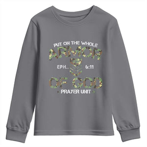 Put On The Whole Armor Of God Prayer Unit Youth Sweatshirt Ephesians 6:11 Christian Army TS11 Charcoal Print Your Wear