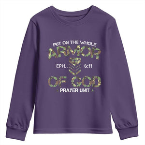 Put On The Whole Armor Of God Prayer Unit Youth Sweatshirt Ephesians 6:11 Christian Army TS11 Purple Print Your Wear