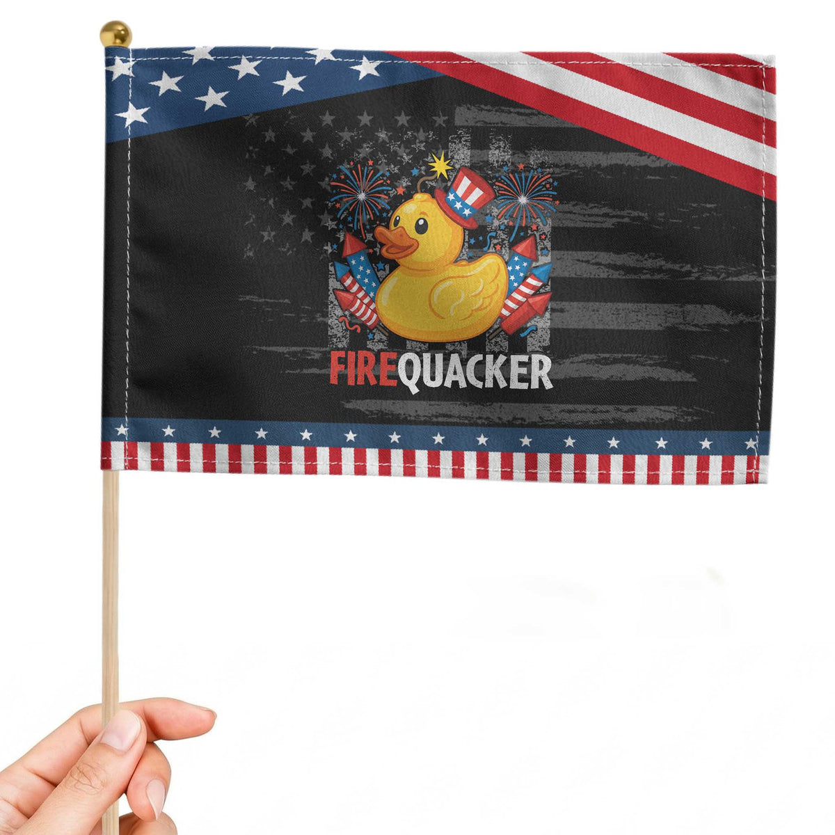 Funny 4th of July Duck Firequacker Patriotic Handheld Flag Patriotic Vintage American Flag TS11 Distressed 8.2