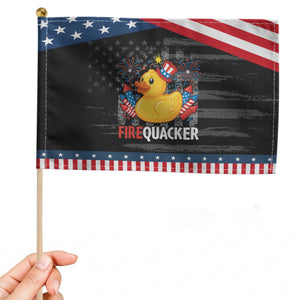 Funny 4th of July Duck Firequacker Patriotic Handheld Flag Patriotic Vintage American Flag TS11 Distressed 8.2" × 5.5" Black Blue Print Your Wear