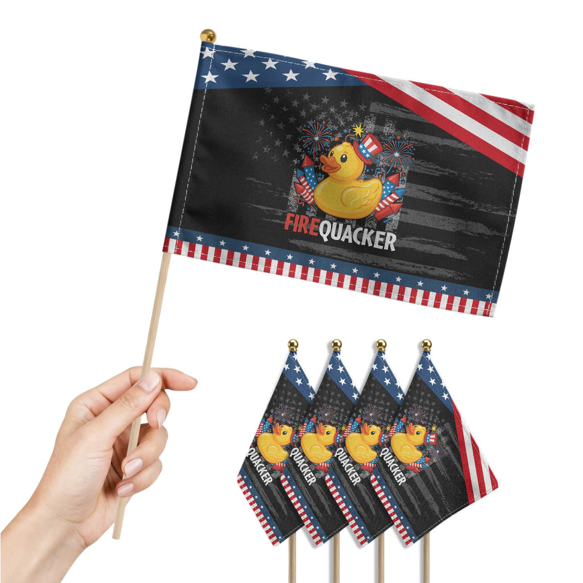 Funny 4th of July Duck Firequacker Patriotic Handheld Flag Patriotic Vintage American Flag TS11 Print Your Wear