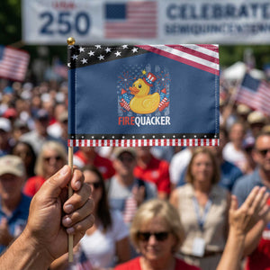 Funny 4th of July Duck Firequacker Patriotic Handheld Flag Patriotic Vintage American Flag TS11 Classic 8.2" × 5.5" Blue Black Print Your Wear