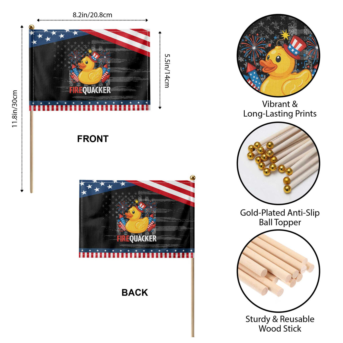 Funny 4th of July Duck Firequacker Patriotic Handheld Flag Patriotic Vintage American Flag TS11 Print Your Wear