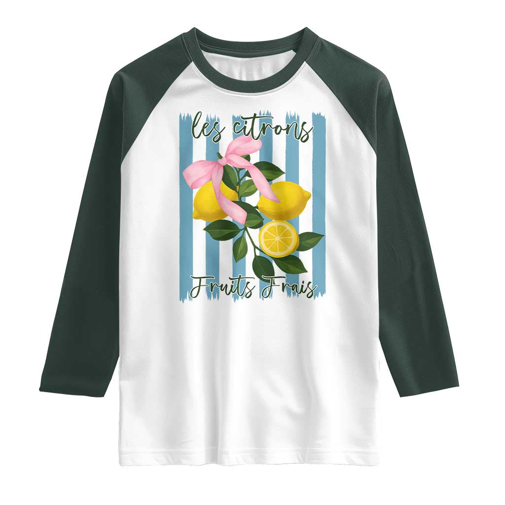 Funny Les Citrons Fruits Frais Raglan Shirt Summer Lemon Tropical Coquette TS11 White Dark Forest Green Print Your Wear