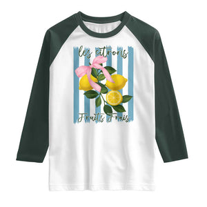 Funny Les Citrons Fruits Frais Raglan Shirt Summer Lemon Tropical Coquette TS11 White Dark Forest Green Print Your Wear