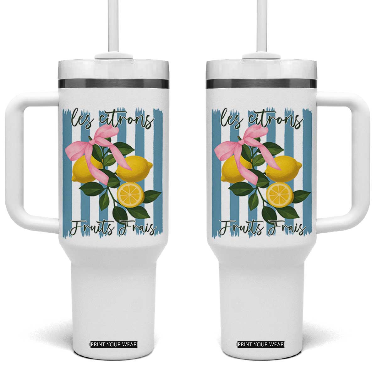 Funny Les Citrons Fruits Frais Tumbler With Handle Summer Lemon Tropical Coquette TS11 One Size: 40 oz White Print Your Wear