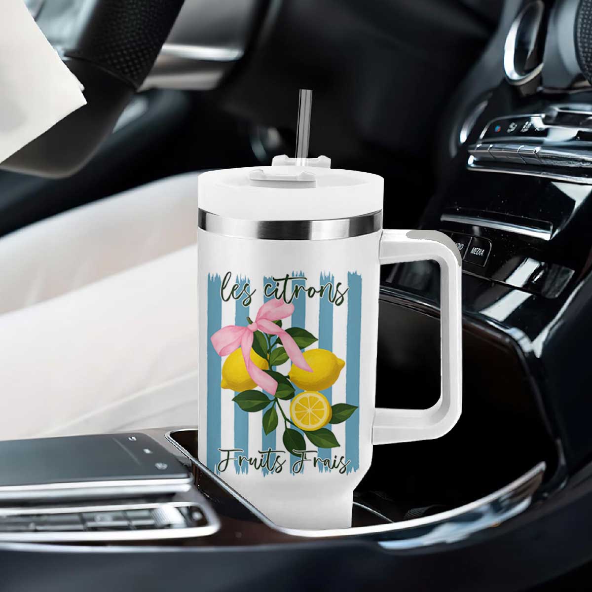 Funny Les Citrons Fruits Frais Tumbler With Handle Summer Lemon Tropical Coquette TS11 Print Your Wear