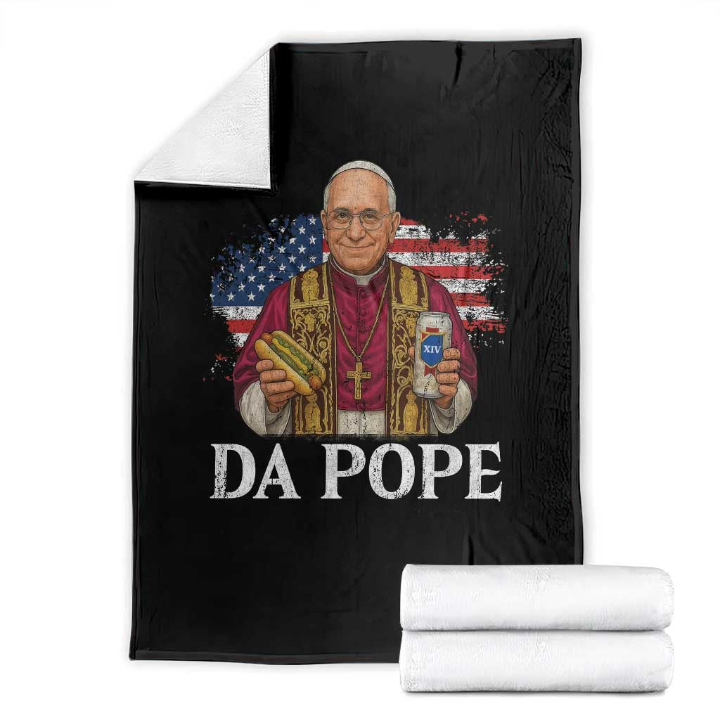 Funny Da Pope America Chicago Leo XIV Throw Blanket Hotdog And Beer TS11 Black Print Your Wear