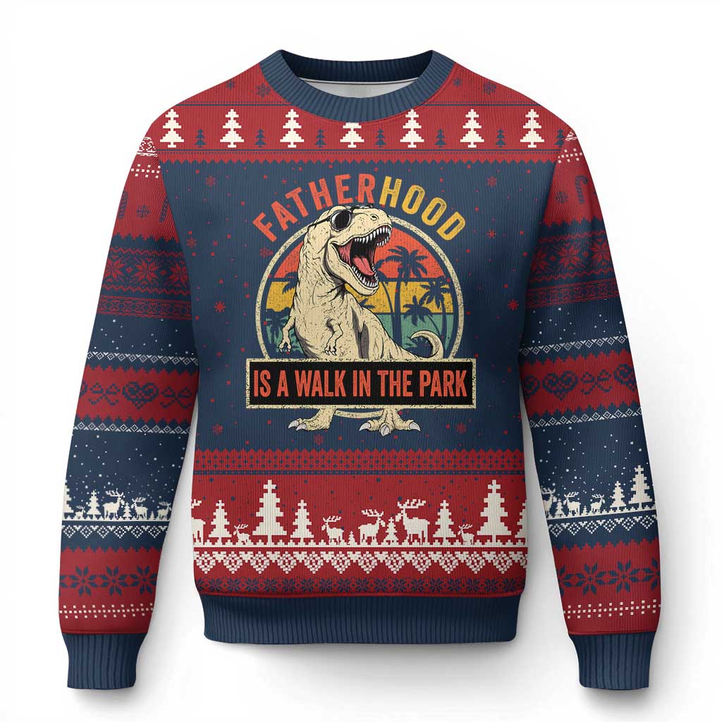 Fatherhood Is A Walk In The Park Dinosaur Dad Ugly Christmas Sweater TS11 Navy Red Print Your Wear
