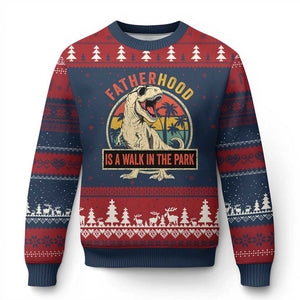 Fatherhood Is A Walk In The Park Dinosaur Dad Ugly Christmas Sweater TS11 Navy Red Print Your Wear