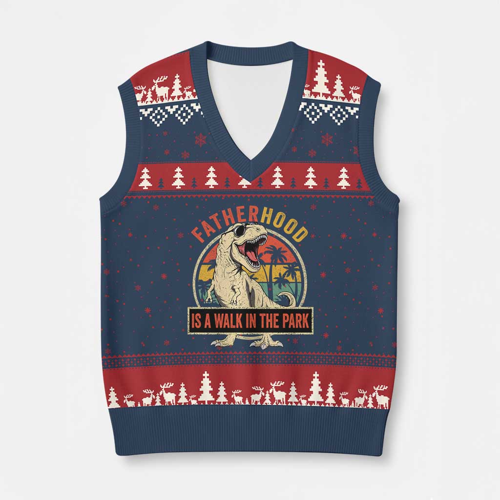 Fatherhood Is A Walk In The Park Dinosaur Dad V-Neck Knit Sweater Vest TS11 Navy Red Print Your Wear