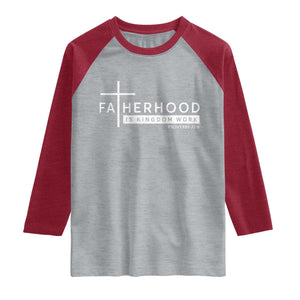 Fatherhood Is Kingdom Work Raglan Shirt Christian Dad TS11 Heather Gray Heather Red Print Your Wear