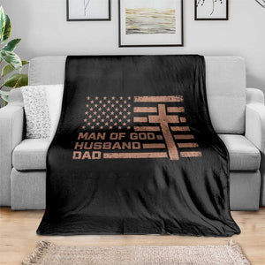 Man of God Husband Dad Christian Dad Father's Day Throw Blanket Vintage American Flag TS11 Print Your Wear