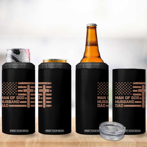 Man of God Husband Dad Christian Dad Father's Day 4 in 1 Can Cooler Tumbler Vintage American Flag TS11 Print Your Wear
