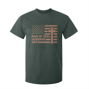 Man of God Husband Dad Christian Dad Father's Day T Shirt For Kid Vintage American Flag TS11 Dark Forest Green Print Your Wear