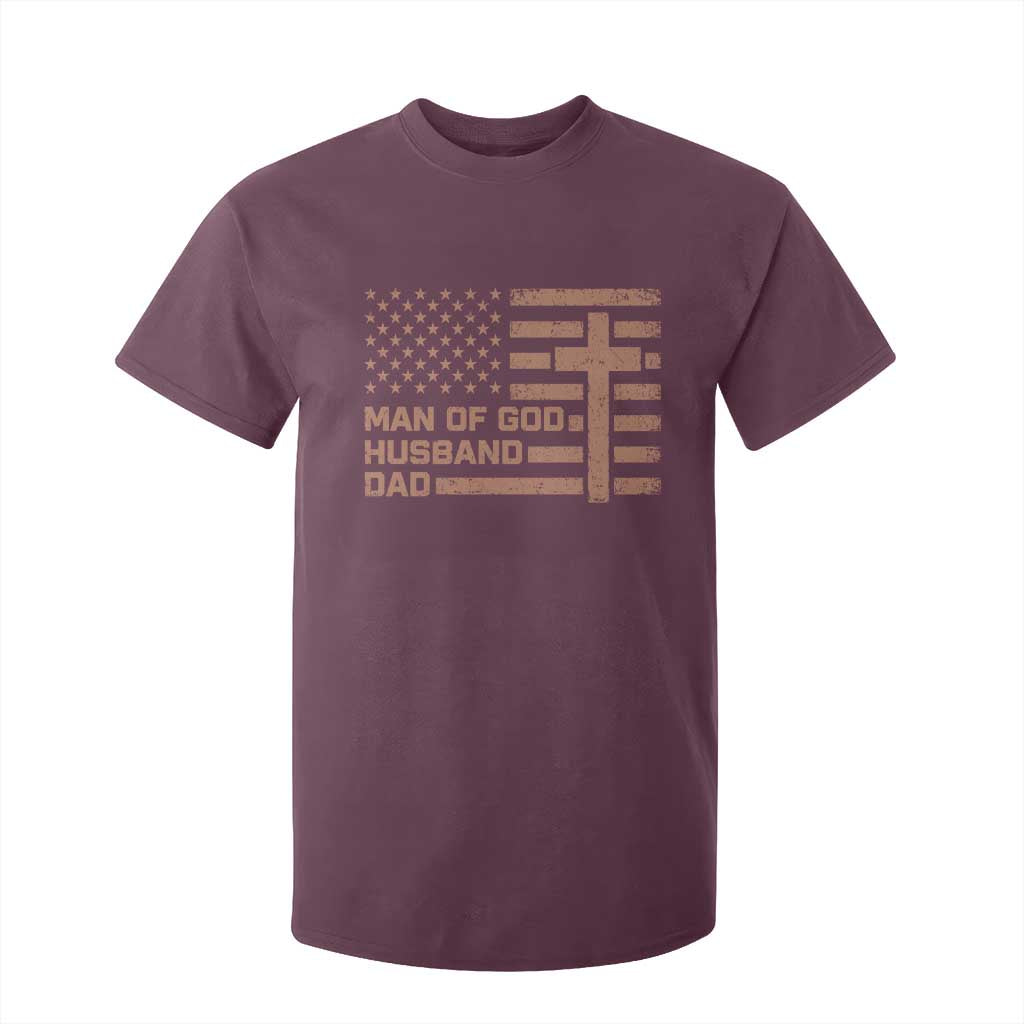 Man of God Husband Dad Christian Dad Father's Day T Shirt For Kid Vintage American Flag TS11 Maroon Print Your Wear