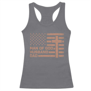Man of God Husband Dad Christian Dad Father's Day Racerback Tank Top Vintage American Flag TS11 Charcoal Print Your Wear