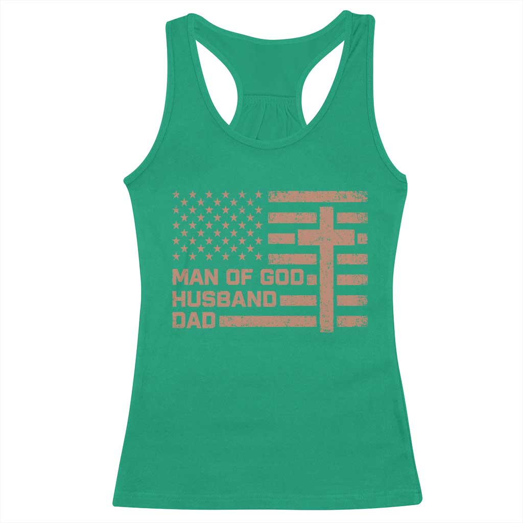 Man of God Husband Dad Christian Dad Father's Day Racerback Tank Top Vintage American Flag TS11 Irish Green Print Your Wear