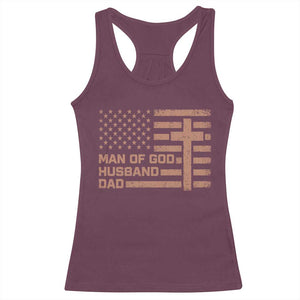 Man of God Husband Dad Christian Dad Father's Day Racerback Tank Top Vintage American Flag TS11 Maroon Print Your Wear