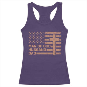 Man of God Husband Dad Christian Dad Father's Day Racerback Tank Top Vintage American Flag TS11 Purple Print Your Wear