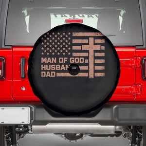 Man of God Husband Dad Christian Dad Father's Day Spare Tire Cover Vintage American Flag TS11 Black Print Your Wear