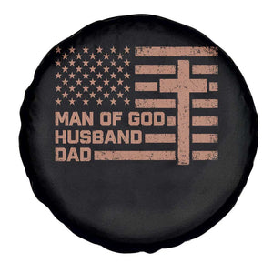 Man of God Husband Dad Christian Dad Father's Day Spare Tire Cover Vintage American Flag TS11 Print Your Wear