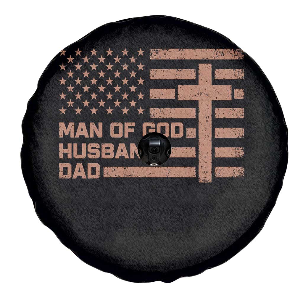 Man of God Husband Dad Christian Dad Father's Day Spare Tire Cover Vintage American Flag TS11 Print Your Wear